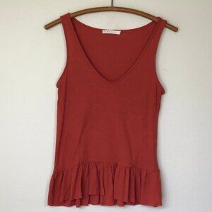 PIPER PROJECT Burnt Orange Ribbed Peplum Tank M